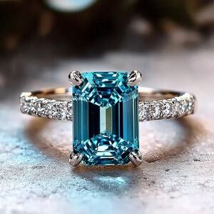 9.25 Sterling Silver and Blue Faceted Moissanite Ring